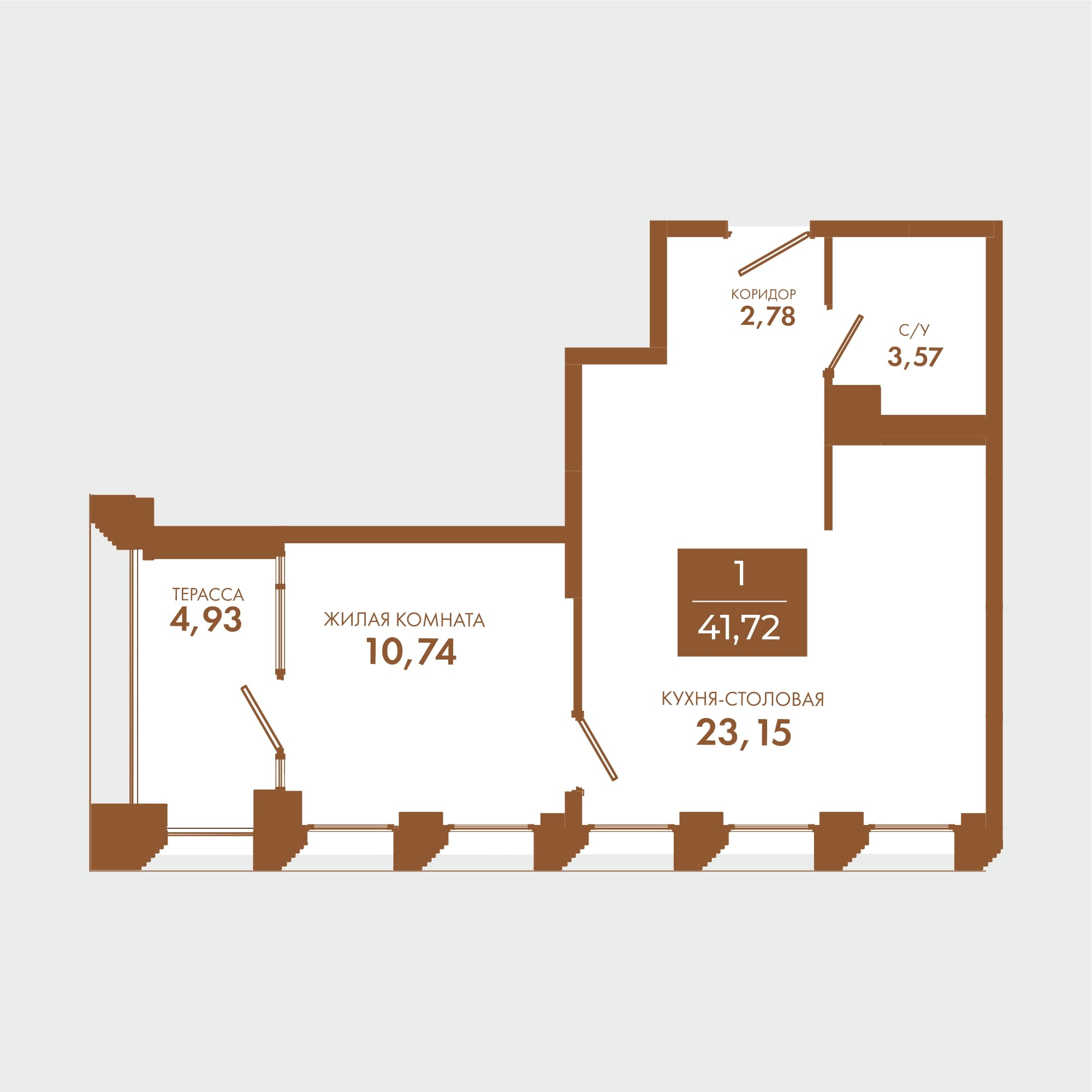 Планировка 1-комнатной квартиры 41,72 м.кв