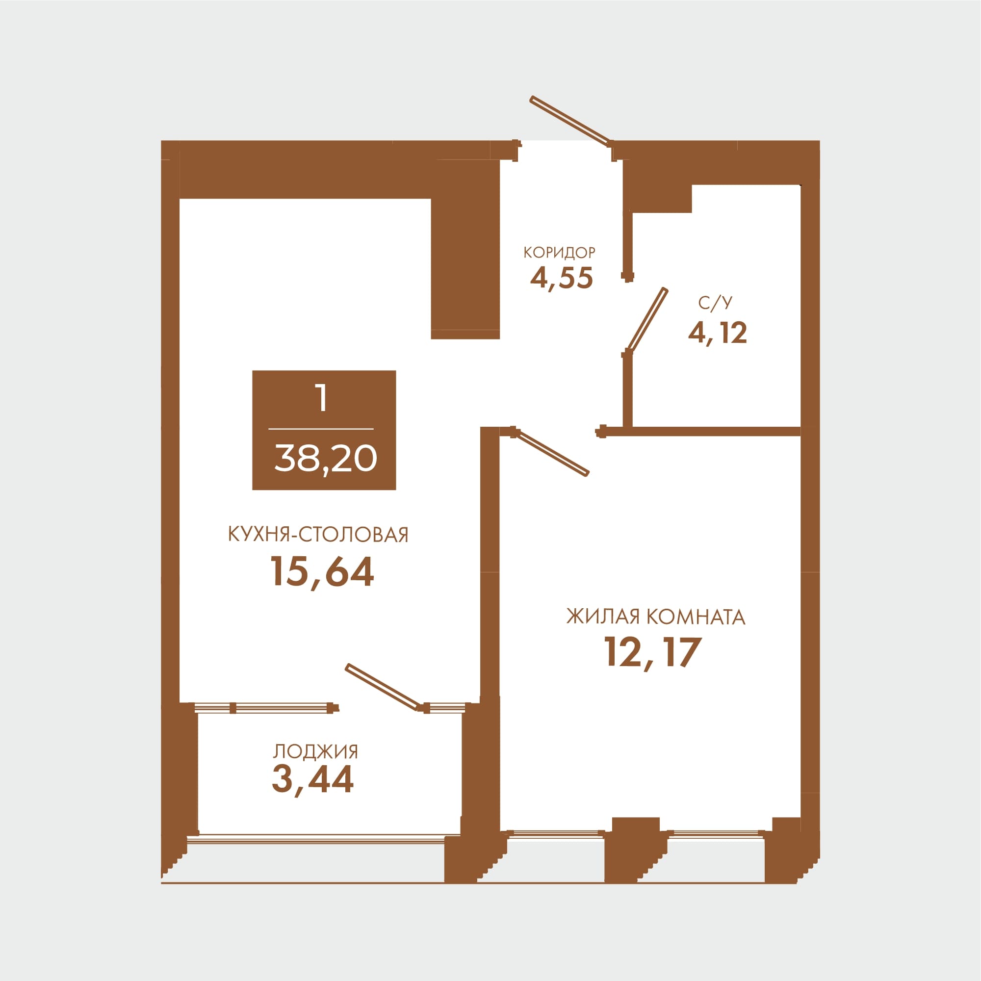 Планировка 1-комнатной квартиры 38,2 м.кв